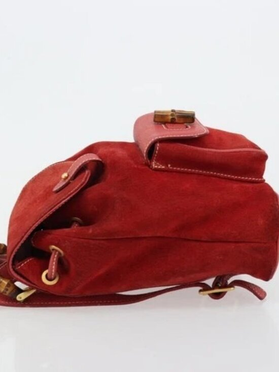 GUCCI Bamboo Backpack Suede Red Gold 003 1956 0030 Auth 179385 main image 12
